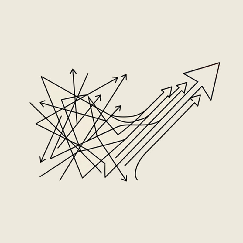 Illustration of arrows pointing in different directions on a beige background